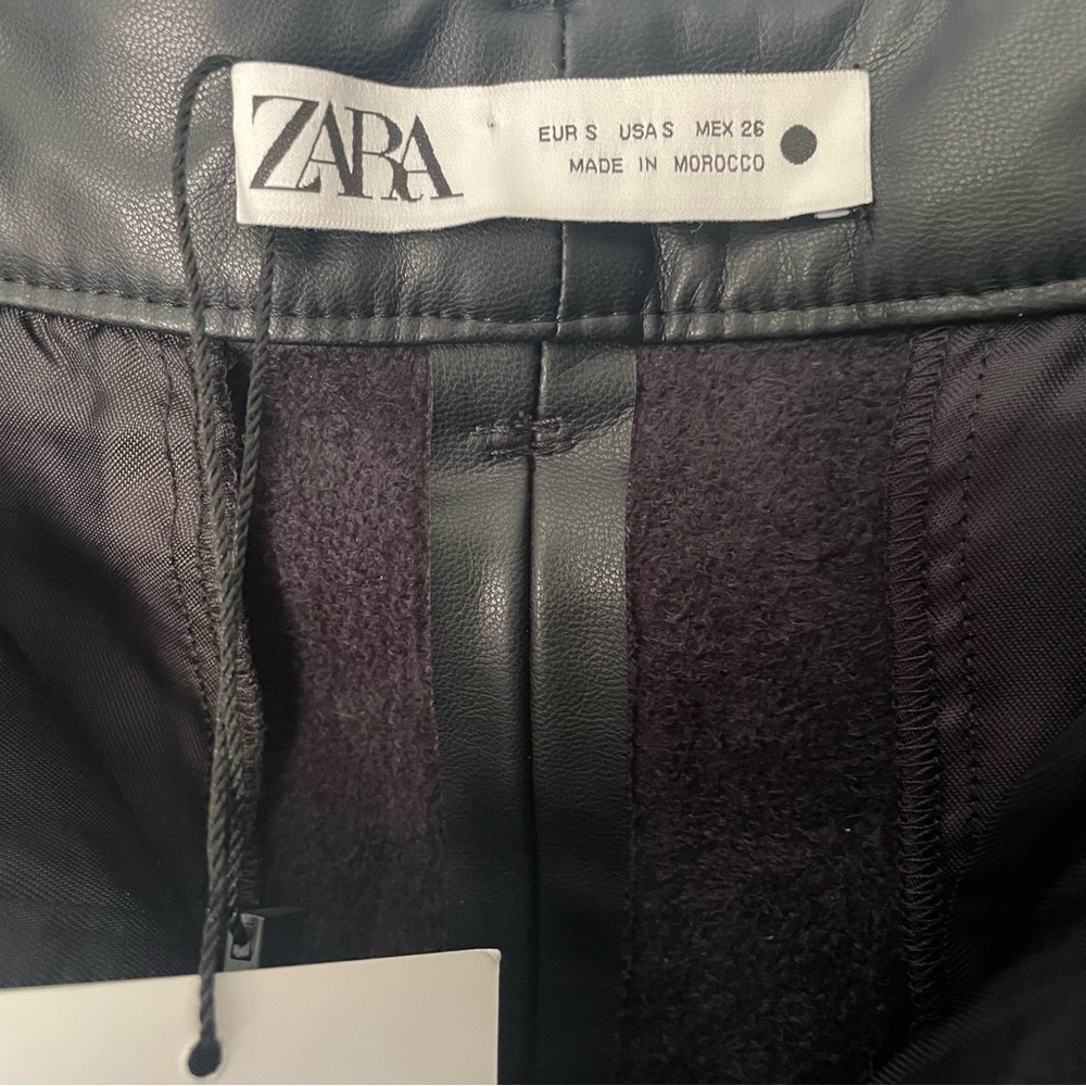 Zara Pant’s/ Zara Black Faux Leather High Rise Trousers Tapered Leg Black,Size S - Picture 7 of 8